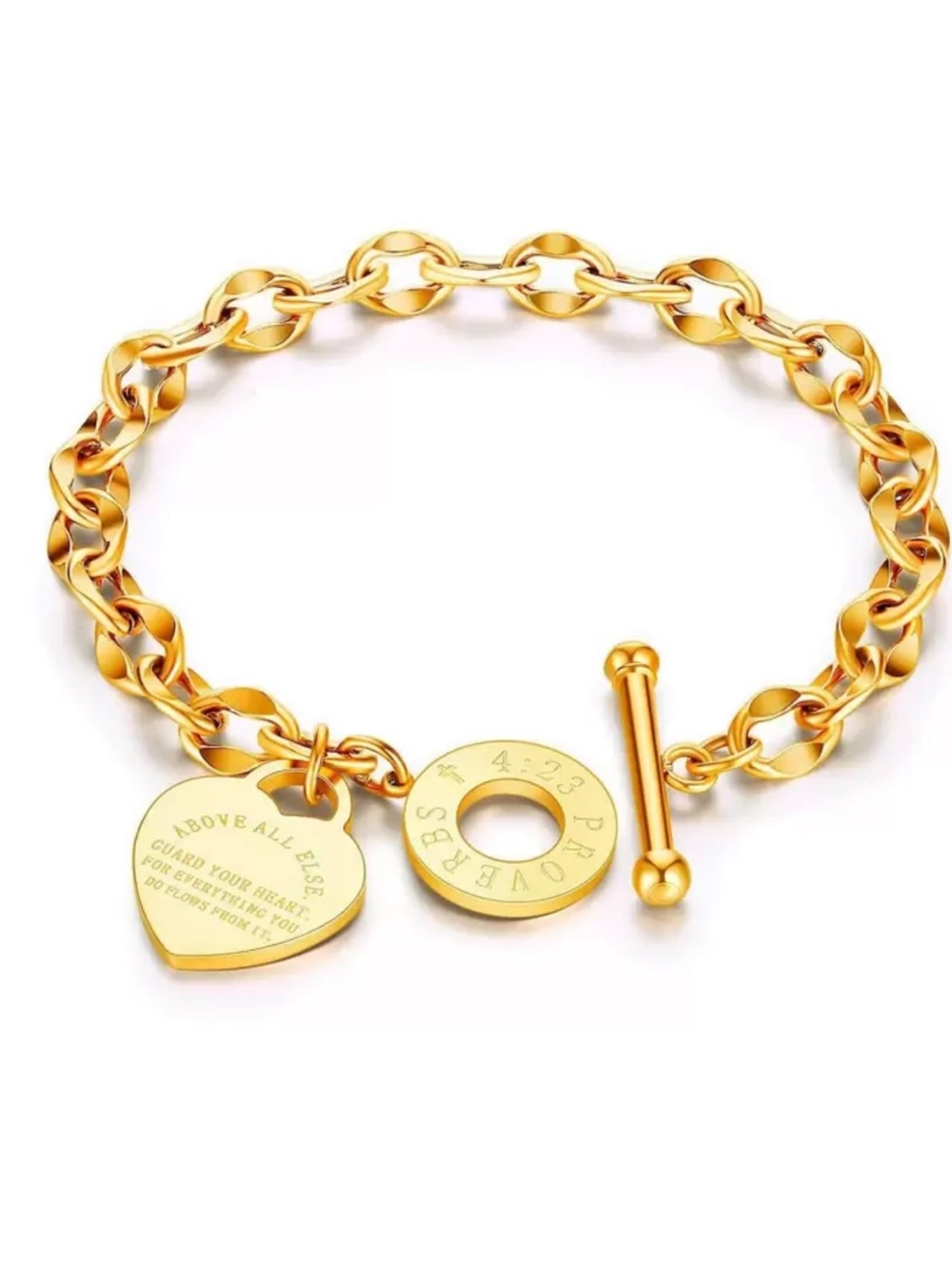 Gold Heart Charm Bracelet, Proverbs 4:23 Bracelet, Bible Verse Jewelry